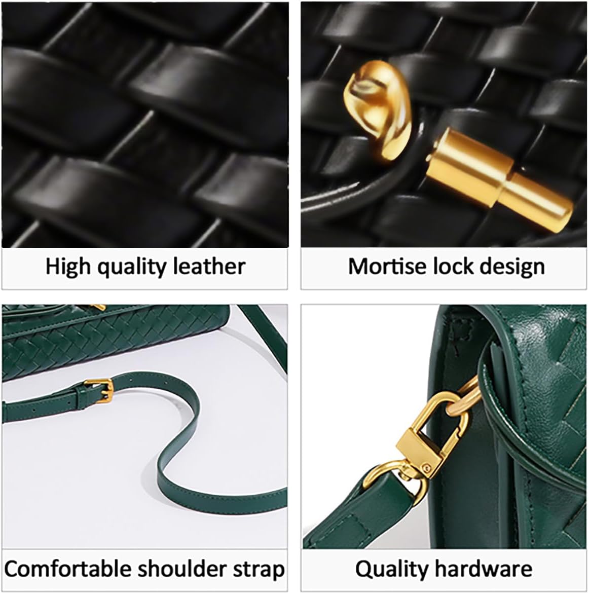 JYG Woven Handbag for Women Fashion Evening Shoulder Bag PU Leather Handmade Clutch Purse Casual Crossbody Bags