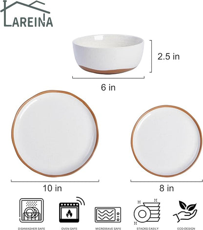 Lareina Plates and Bowls Set, 12 Pieces Ceramic Dinnerware Sets, Dishwasher Microwave Safe, Vanilla White