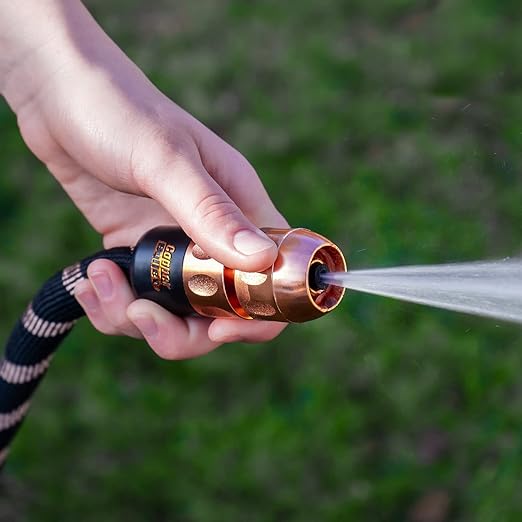 Pocket Hose Copper Bullet AS-SEEN-ON-TV Expands to 25 ft REMOVABLE Turbo Shot Multi-Pattern Nozzle 650psi 3/4 in Solid Copper Anodized Aluminum Fittings Lead-Free Lightweight No-Kink Garden Hose