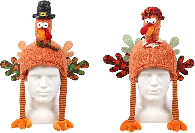 Full Head Turkey Headgear,Realistic Silly Turkey Hat Mask with Dangling Legs,Thanksgiving Plush Turkey Cap for Party