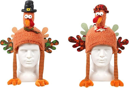 Full Head Turkey Headgear,Realistic Silly Turkey Hat Mask with Dangling Legs,Thanksgiving Plush Turkey Cap for Party