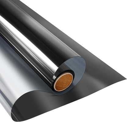 KESPEN Window Film One Way Daytime Privacy Static Cling Heat Control Glass Window Tint Mirror House Film, Black-Silver, 41.3 Inch X 13.1 Feet