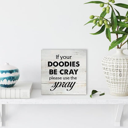 Rustic Funny Bathroom Wood Box Sign Humor Restroom Wooden Box Sign Farmhouse Home Desk Shelf Decor (5 X 5 Inch)
