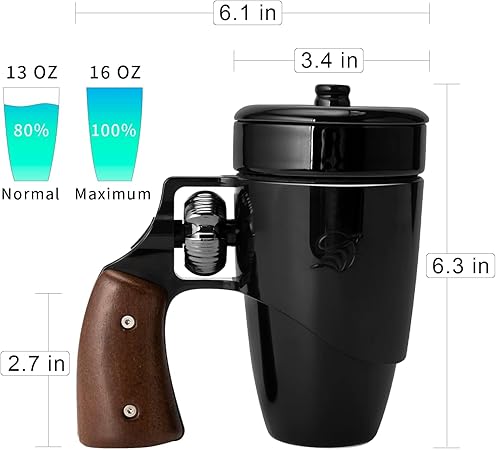 Pukomc Gun mug,Ceramic Coffee Mug,Fathers Day Dad Gifts, Birthday Gifts for Men and Women Revolver Coffee Mug for Cappuccino Latte or Hot Tea (16OZ) (Black)