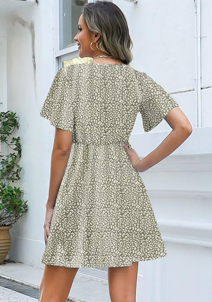ETCYY NEW Womens Summer Dresses Slant Open V Neck Floral Printed Sundresses Flowy Dress Short Sleeve