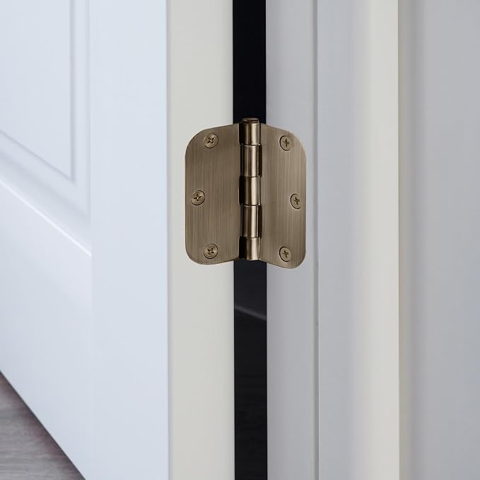 Design House Interior Door Hinges, 3.5 in. x 3.5 in., Rounded, 5/8-in. Radius, Steel, Pre-Lubricated, Door Hardware, Antique Brass, 6-Pack, 189746