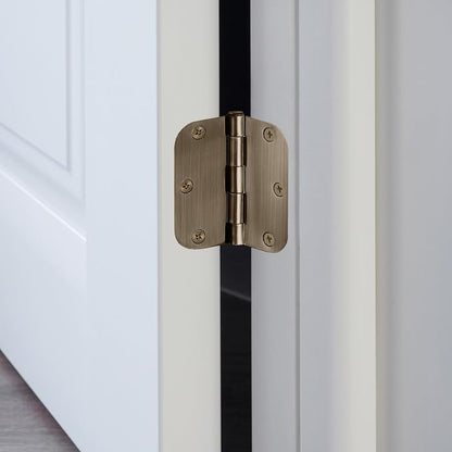 Design House Interior Door Hinges, 3.5 in. x 3.5 in., Rounded, 5/8-in. Radius, Steel, Pre-Lubricated, Door Hardware, Antique Brass, 6-Pack, 189746