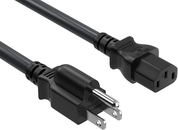 CableLeader 7ft 14 AWG Universal Power Cord IEC320 C13 to NEMA 5-15P, Extension Power Cord, Compatible with Computers, Monitors, Printers & TVs, Black, Pack of 1