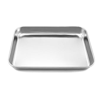 QWORK 2 Pack Stainless Steel Surgical Tray, for Medical Instruments, Tattoo, Surgical Supplies, 10 58" x 6 1116" x 1", Flat Bottom Tray