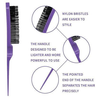 Detangling Brush set,Detangler Hair Brush with Teasing & Edge Brush for Curly Hiar, Rat Tail Comb Alligator Hair Clips for 3a to 4c Kinky Wavy/Curly/Coily/Wet/Dry/Oil/Thick/Long Hair(Purple)