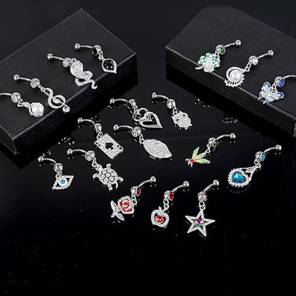 12Pcs-18Pcs Belly Button Ring 14G Dangling Dangle Belly Button Rings Navel Rings Piercing Jewelry for Women