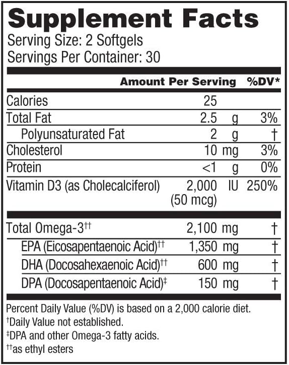 Oceanblue Professional Omega-3 2100 with Vitamin D3  60 ct  Triple Strength Burpless Fish Oil Supplement with High-Potency EPA, DHA, DPA and Vitamin D3  Wild-Caught  Vanilla Flavor (30 Servings)