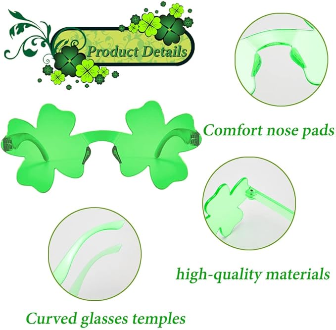 WODMAZ 8 Pairs St Patrick's Day Four Leaf Shamrock Sunglasses, Green Lucky Plastic Clover Glasses Eyeglasses Accessories for St Patricks Day Party Favor Great Party Supplies