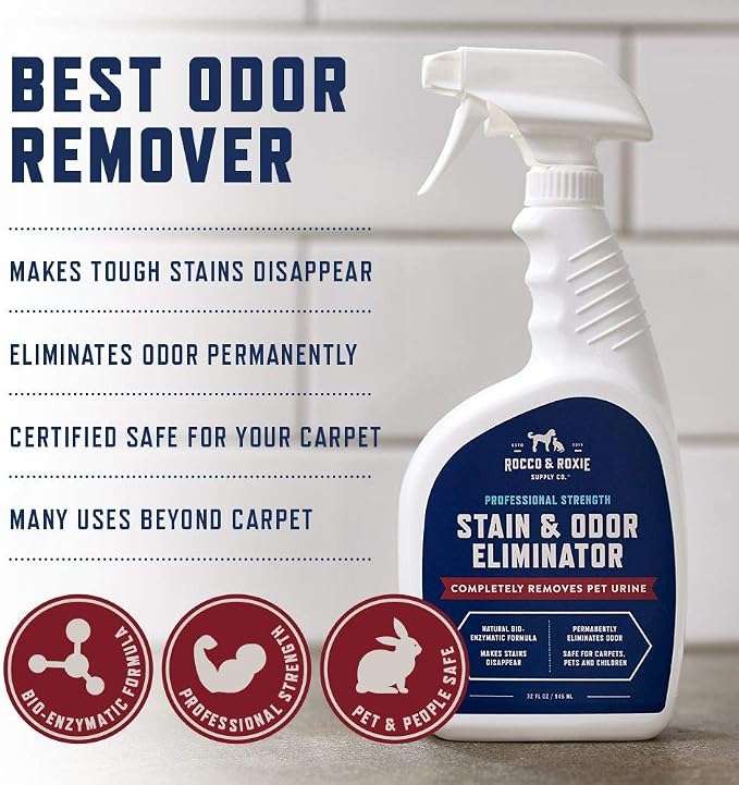 Rocco & Roxie Enzyme Stain & Odor Eliminator, 1 Gallon Bio-enzymatic urine destroyer; CRI Certified Safe; made in USA; for carpets, bedding, litter boxes, crates & cars