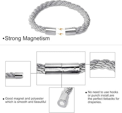 uxcell 2 Pack Magnetic Curtain Tiebacks 21.7 Inch Curtain Holdbacks Window TieBack Clips Decorative Rope Curtain Holdback Holder Gray