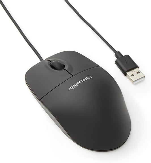 Basics Computer Mouse with 3-button USB cable (black), pack of 1