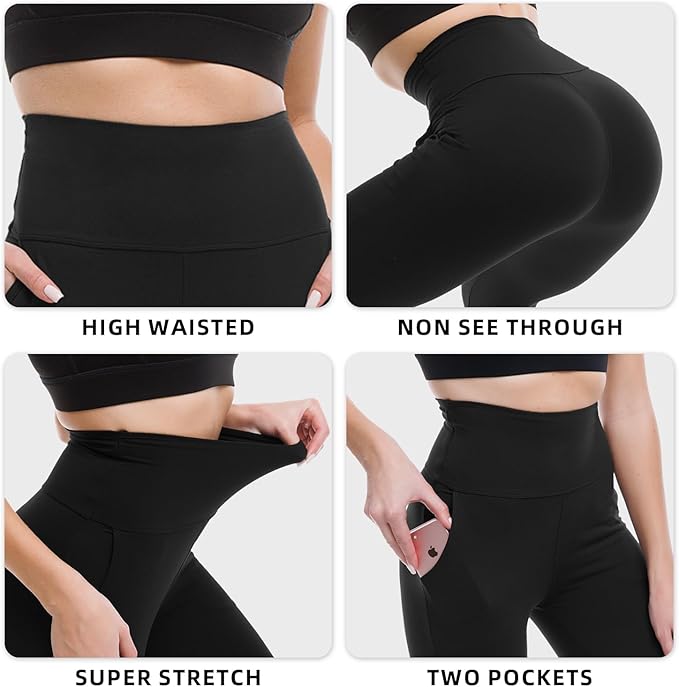 CADITEX Leggings with Pockets for Women -High Waisted Buttery Soft Non See Through Yoga Pants