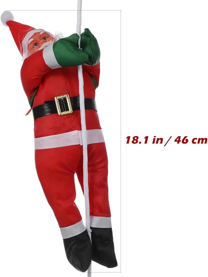 Climbing Santa, 1 Doll Santa Claus Climbing on Rope Ornament for Christmas Hanging Decoration, Santa Doll for Christmas Tree Fireplace Home Decor
