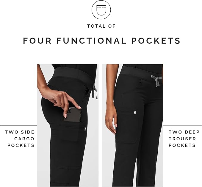 FIGS Kade Cargo Scrub Pants for Women — Classic Fit, Straight Leg, 4 Pockets, Yoga Waistband, Anti-Wrinkle - Large