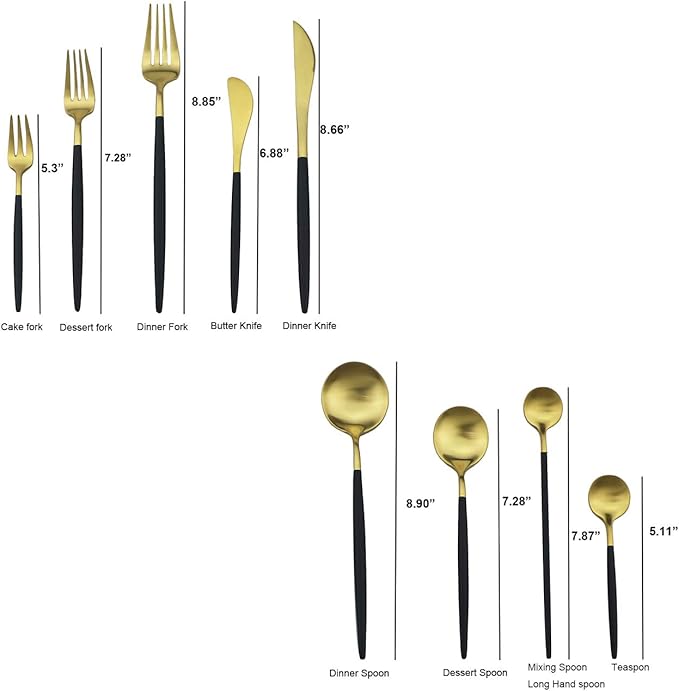 Gugrida Black Gold Flatware, Royal 4 Piece Matte Black Handle 1810 Stainless Steel Dinner Knife Steak Knife 8.94", Camping Cutlery Silverware Travel Utensils Set Tableware