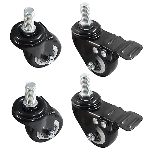 2'' Threaded Stem Casters with Brake, M10 x 25mm Heavy Duty 360 Degree Swivel Stem Wheels for Furniture, Cart, Workbench - Set of 4(2 with Brake,2 with No Brake)