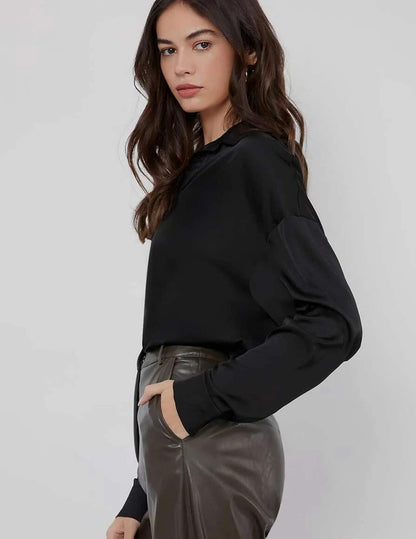 Chigant Women's Satin Long Sleeve Button Down Blouse