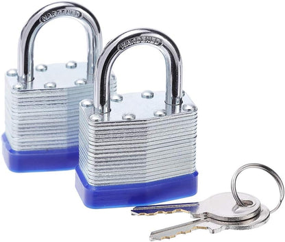 Laminated Steel Keyed-Alike Padlocks, 1-9/16 in, 2 Pack