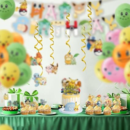 Anime Cartoon Theme Birthday Party Supplies, Party Decorations Including Banners, Balloons, Hanging Swirls, Cake Cupcake Toppers for Girl's Boy's Party Decor, Holiday Supplies