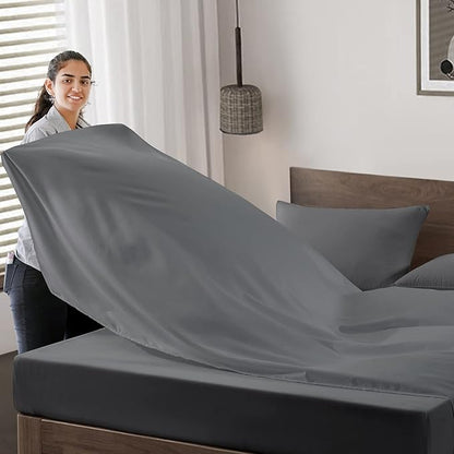 MapleStone Queen Flat Sheet 6 Pack,Premium Soft  Breathable,Brushed Microfiber Fabric,Anti-Shrinkage  Non-Fading, Bulk Flat Sheets Only Queen Size (Grey)