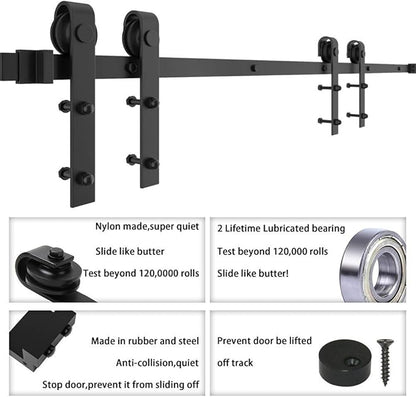 WINSOON 7.5FT Barn Door Hardware Kit: Double Sliding Door Hardware - Black Barn Door Track Kit - Carbon Steel Heavy Duty Door Rail - J-Shape Easy to Install for 45" Closet Panel(No Door)