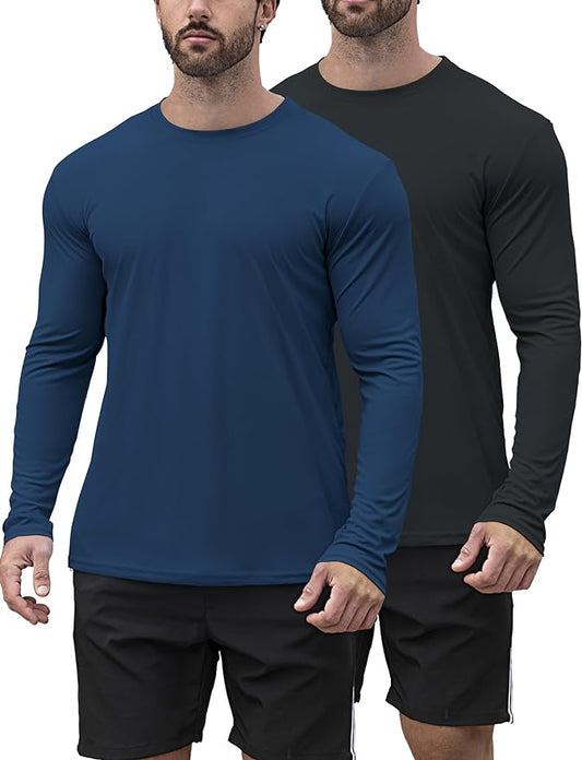 2 Pack Men's UPF 50+ Rash Guard Quick-Dry Long Sleeves Shirts, Swim Fishing Shirts UV Sun Protection Shirts for Men