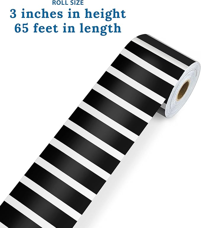 Carson Dellosa 65Ft of Black and White Stripes Bulletin Board Borders, 1 Roll of Trim for Rolling Whiteboard, Posterboard, Party, Office Decorations, and Classroom Decor