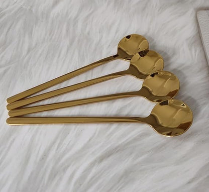 Gold Stainless Steel Espresso Spoons, 5.3 Inch Long Handle Coffee Spoon Mini Teaspoons for Sugar Dessert Cake Ice Cream Soup Honey (4 Pack)