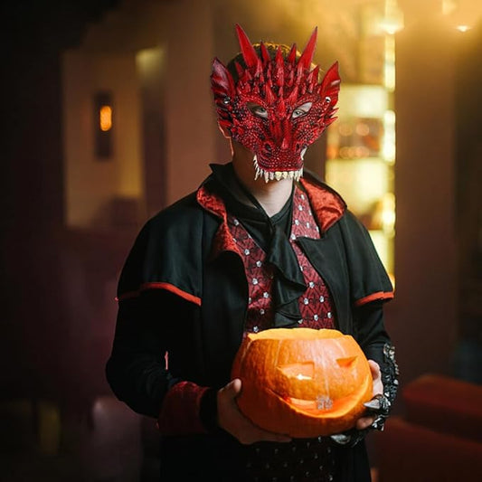 Eforcase Halloween Dragon Head Mask - 3D Dragon Mask Halloween Masquerade Cosplay Costume Half Face Masks for Adults