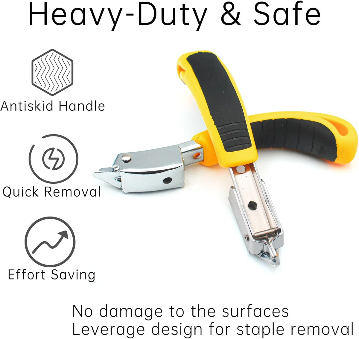 Staple Remover Heavy Duty Upholstery Staple Puller Tool with Ergonomic Handle for Furniture, Carpet, Carton, Floor (2 Pack, Yellow)