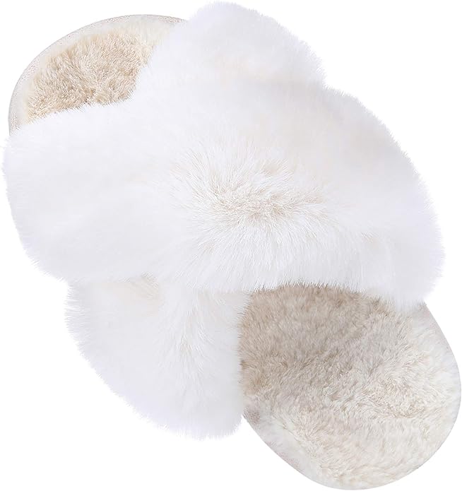 Girl's Soft Plush Lightweight House Slippers Non Slip Cross Band Slip on Open Toe Cozy Indoor Outdoor Slippers