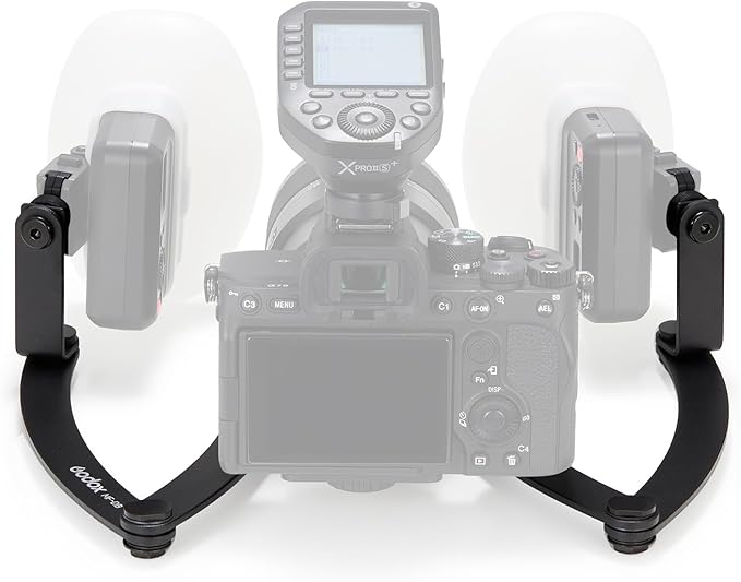 GODOX MF-DB Flexible Flash Bracket with Dual Flash Mounts Aluminum Alloy 360°Rotatable Head for Dental Photography Portrait Macro Photography Compatible with Nikon/Sony DSLR Cameras