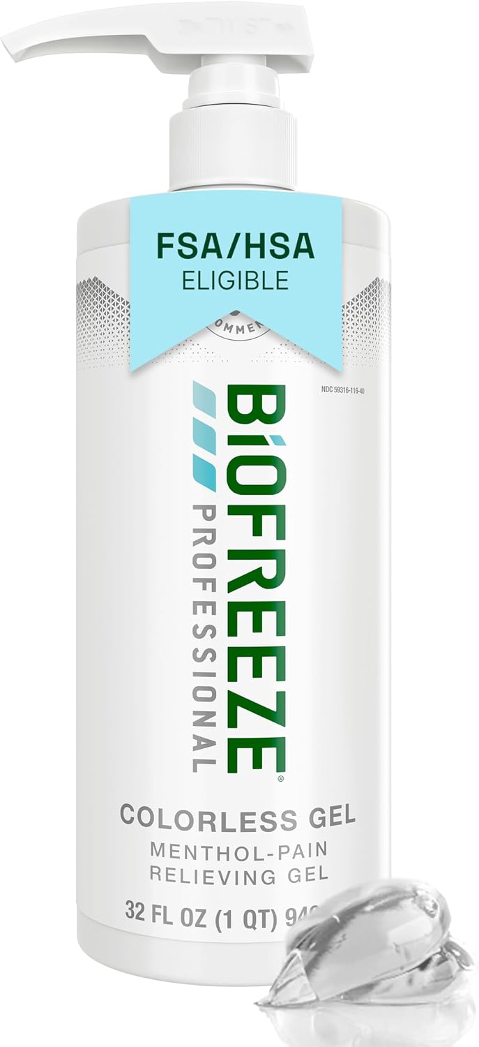 Biofreeze Professional Gel Pain Relief for Knee, Neck, Hip, Joint, Shoulder, & Simple Backache, Arthritis Pain Reliever, Sore Muscle Relief, Colorless Menthol Gel 32 Fl Oz