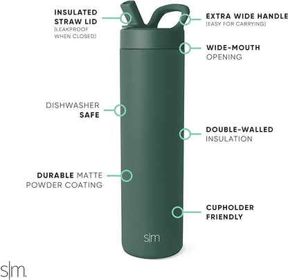 Simple Modern Water Bottle with Straw lid  Insulated Stainless Steel Thermos  Reusable Travel Water Bottles for Gym  Sports  Leak Proof  BPA Free  Mesa Collection  24oz, Forest