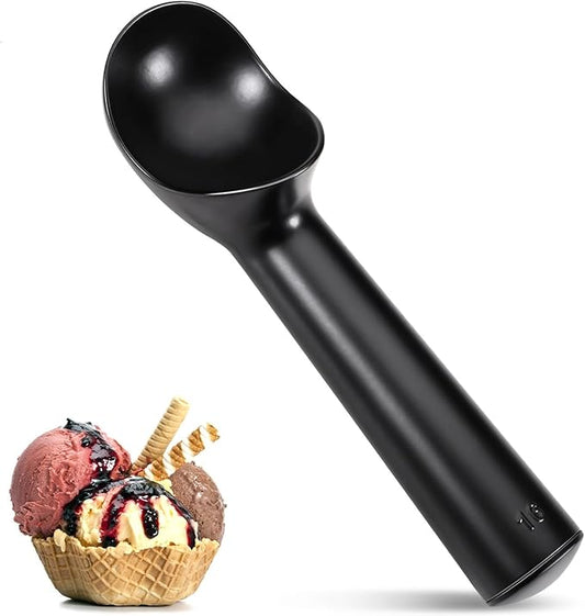 Pimoys 2.5oz Large Ice Cream Scoop 7 inches Nonstick Anti-Freeze Metal Ice Cream Scooper Professional Aluminum Icecream Scoop Spoon, Black