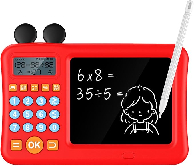 Digital Calculator with WordPad Early Education Pictures Smart Algorithm Calculator Kids Home Use Writing Tablet (Red)