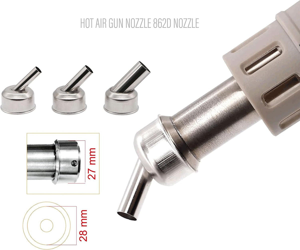 ST-862D Hot Air Gun Nozzles Straight Spiral Bent Heat Gun Nozzle Stainless Steel Welding Accessories for ST-862D Soldering Station Nozzles (45° Bent Hot Air Nozzle, 3Pcs)