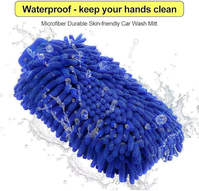 Microfiber Car Wash Mitt, Scratch-Free Chenille Cleaning Glove, Dual-Use Waterproof Design, Blue