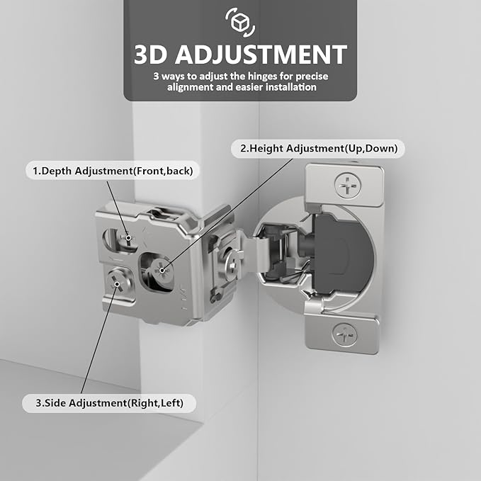 Asidrama 10 Pack 5 Pairs 1-1/4 inch Overlay Soft Close Cabinet Hinges Satin Nickel Hidden Hinges,105 Degree 6-Ways 3-Cam Adjustment Concealed Stainless Steel Hinges for Kitchen Cabinet Door
