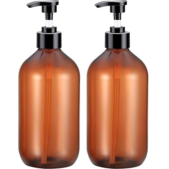 Empty Plastic Pump Bottles Dispenser 4 Pack 16oz/500ml Portable Clear BPA-Free Cylinder Shampoo Lotion Hand Pump Bottle Durable Refillable Containers