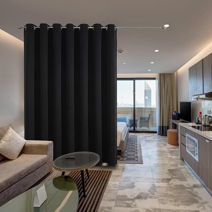 Joydeco Blackout Room Divider Curtains for Sliding Glass Doors 84 Inches Long 1 Panel, Extra Wide Sliding Door Curtains for Doorway Patio Bedroom Living Room (Black, 100Wx84L)
