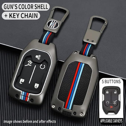 for CHEVROLET Key Fob Cover with Keychain Metal Shell Car Key Case Holder 360 Degree Protection for 2019-2024 GMC Suburban Tahoe Silverado Terrain Yukon Sierra 1500 2500 3500 HD Chevy,Gray