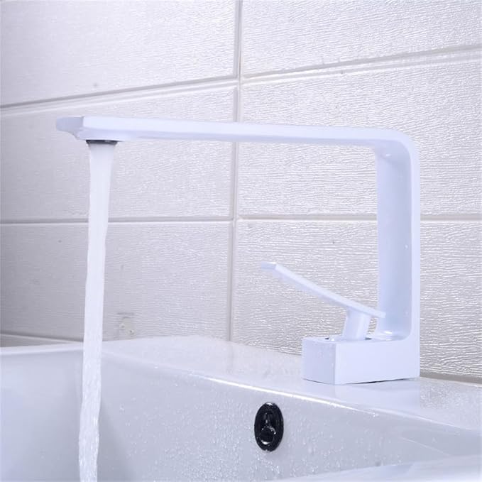 Bathroom Basin Faucet BlackWhite Solid Brass Faucet Tap Hot and Cold Faucet,PopUp with Overflow