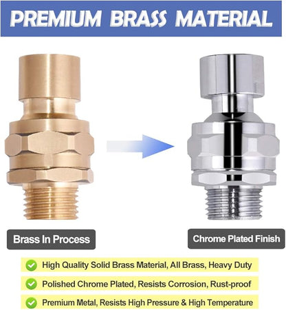 Shower Head Swivel Ball Adapter Brass Adjustable Shower Arm Connector Universal Showering Component Shower Arm Extension, Polished Chrome