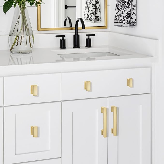 4Pack Brushed Brass Cabinet Pulls, 3.75 Inch(96mm) Hole Centers Cabinet Handles Kitchen Hardware Drawer Handle Pull 375905